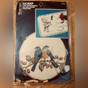 Vogart Embroidery Scarf‎ Table runner, dresser scarf Stamped BlueBirds NOS